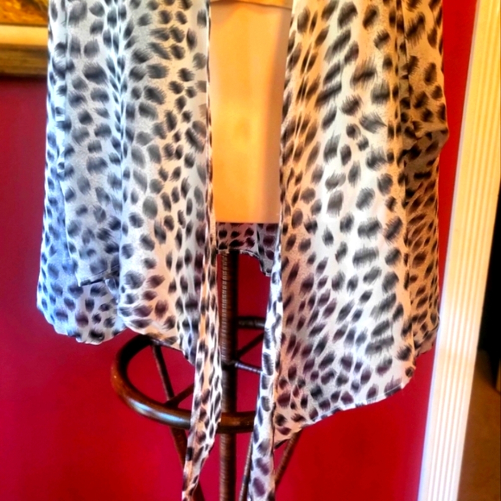FABULOUS Leopard Semi-Sheer Long. SLEEVE LG Blouse - Picture 4 of 7